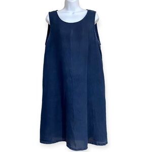 Pure Match Sleeveless Blue Linen Dress Large  Lagenlook Midi Summer Light Casual